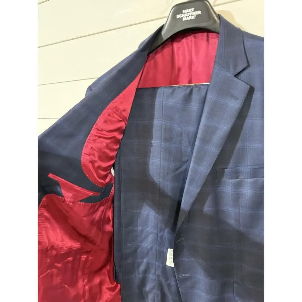 Hart Schaffner Marx Worsted Wool Spandex Blend Men's Blue Suit 42R